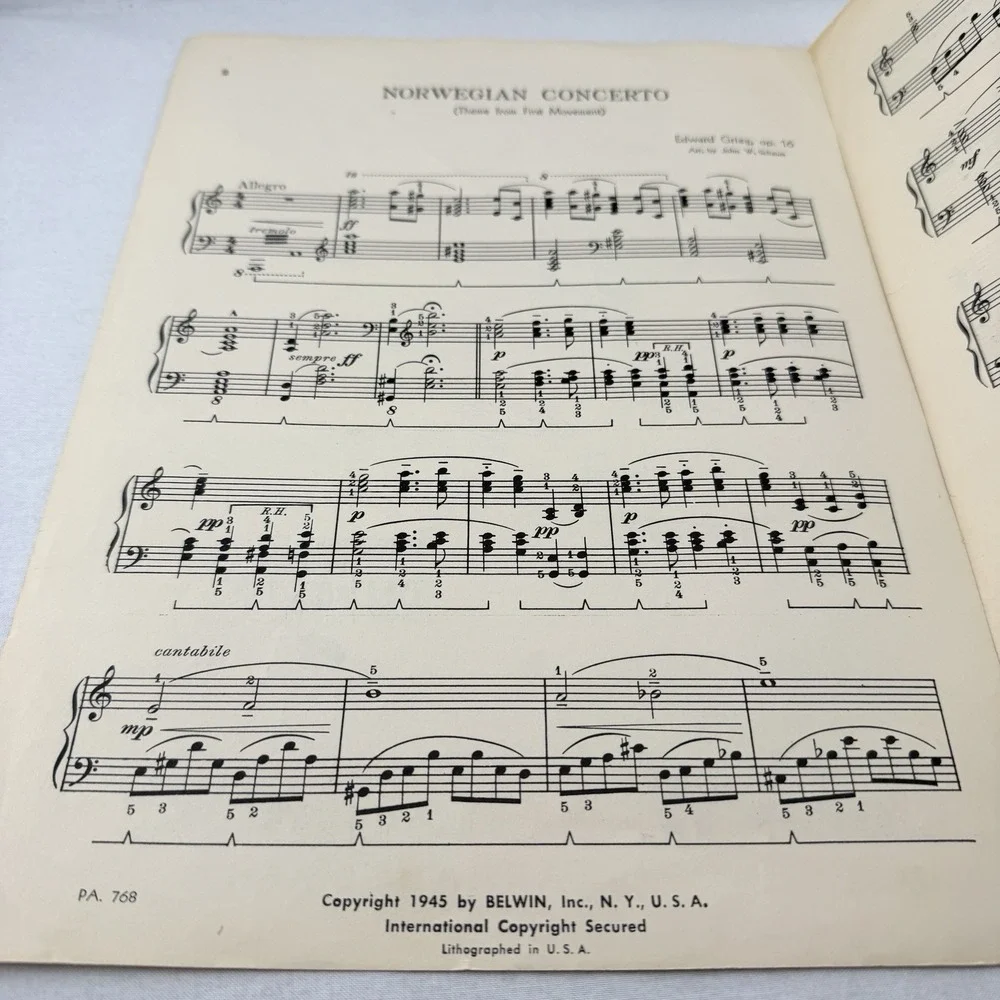 Norwegian Concerto Piano Sheet Music Edward Grieg 1945 John Schaum Vintage